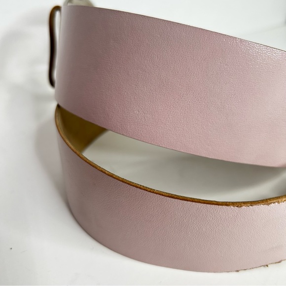 Vintage 90s Le Chateau Baby Pink Vegan Leather Belt Big Silver Buckle Wide S/M - Picture 7 of 15